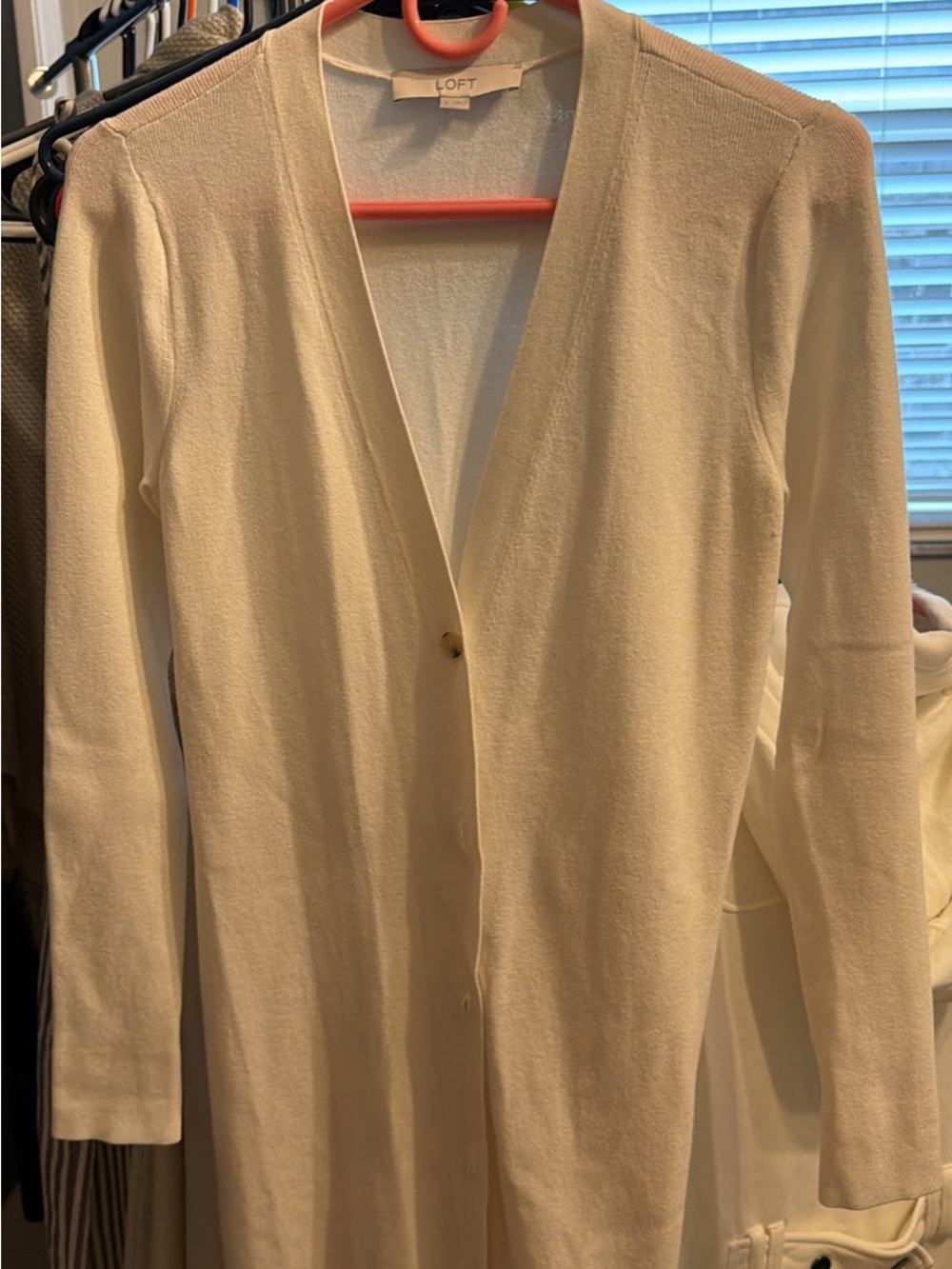 LOFT Cream Long Open Cardigan